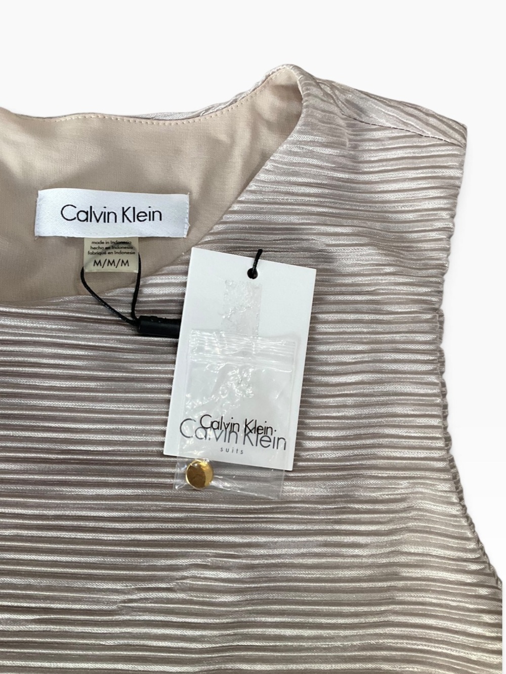 Calvin Klein Women's Shimmery Champagne Pleated Tank Size Medium NWT